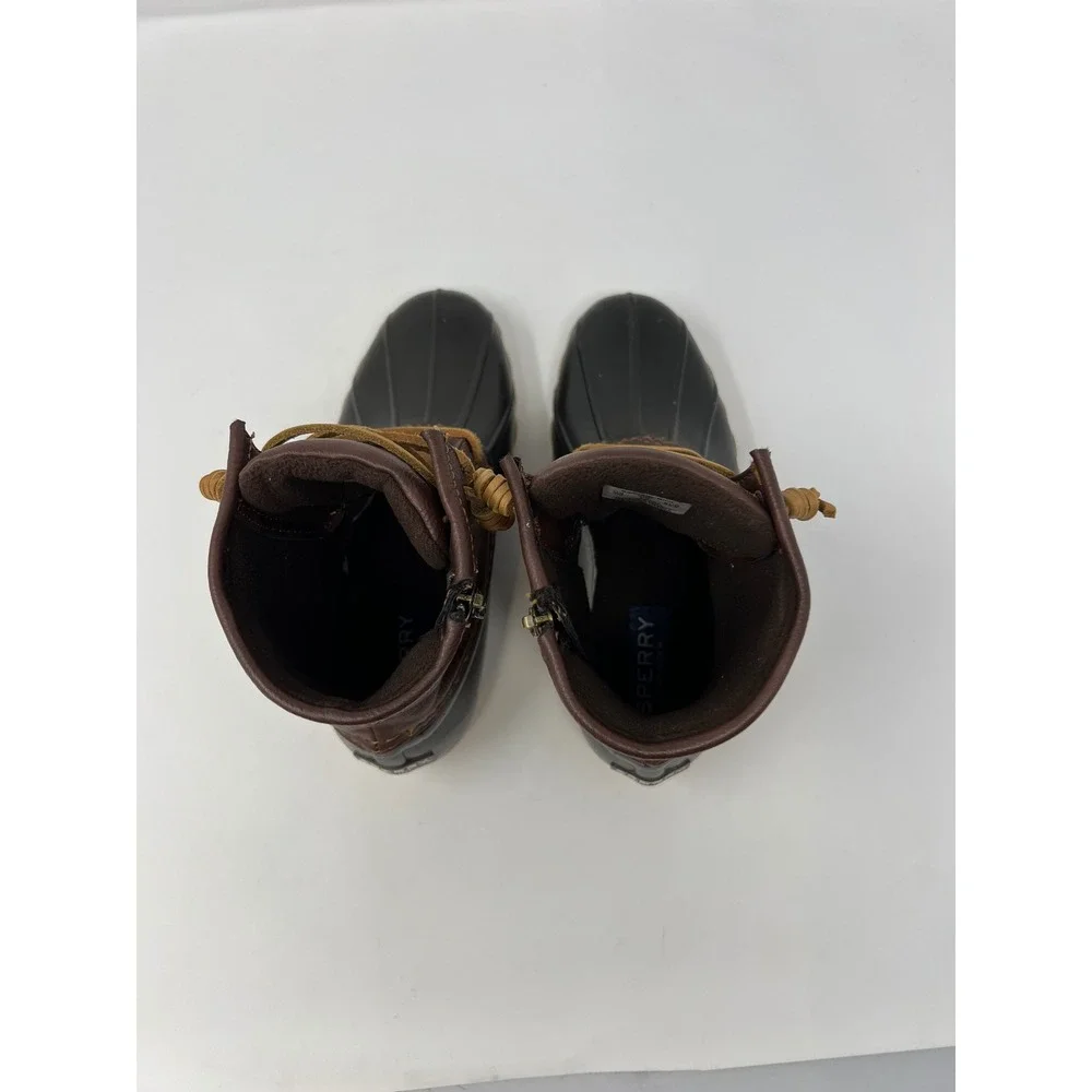 Sperry Saltwater Duck Boots Girls 2M Brown Side Zip Waterproof Rain
